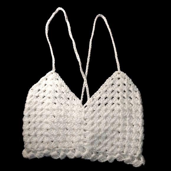 Crochet Shiny White Halter Top Handmade - Picture 3 of 7